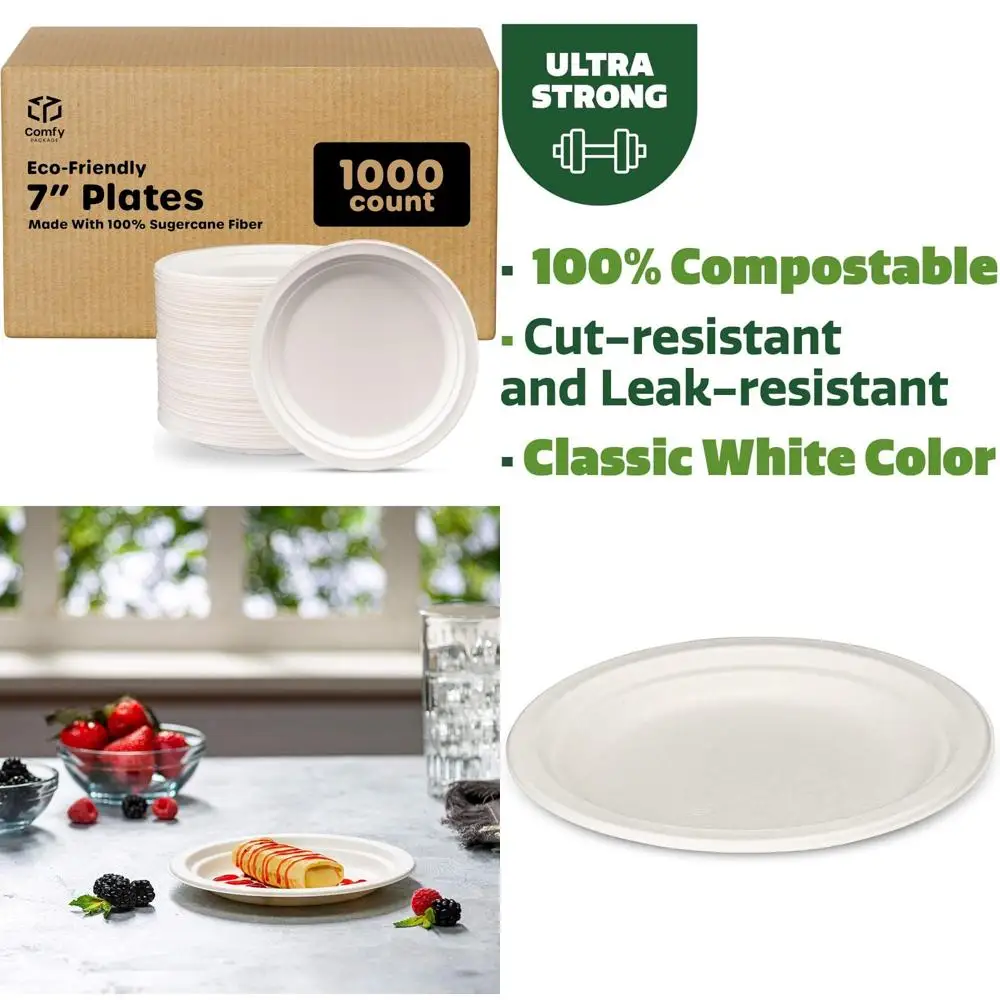 

Экологичные биоразлагаемые 7-дюймовые сверхпрочные бумажные тарелки, 1000 шт., компостируемые тарелки из сахарного тростника для устойчивой столовой