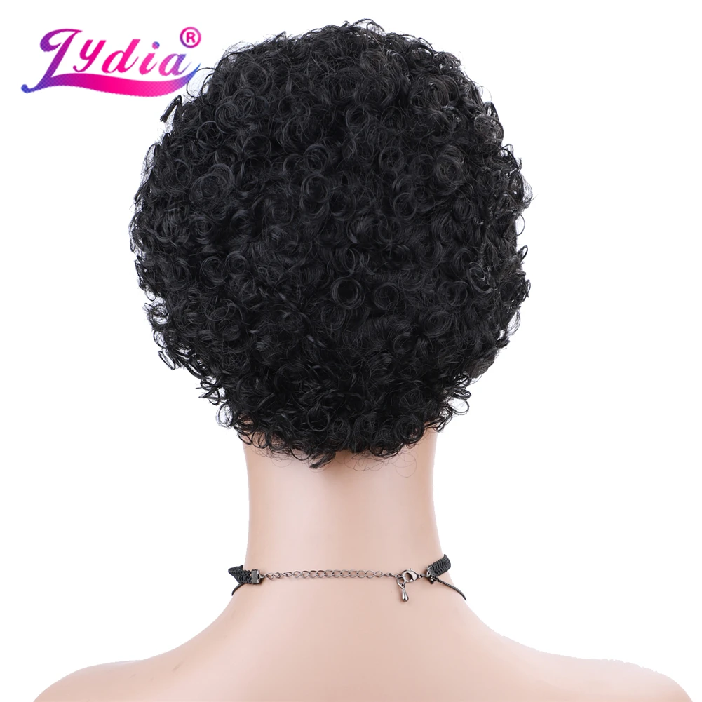 Lydia Synthetic Wigs For Women Short 3Inch Kinky Curl Kanekalon Heat Resistant Fiber Kinky Black Daily&Party Wig