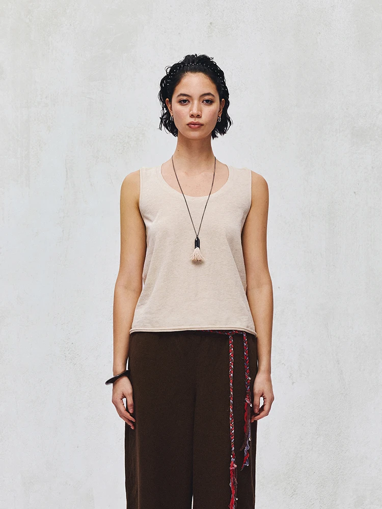 

Summer New Arrival U-Ne Boxy Vest Irregular Hem Women's Tank Top Regular Length Color Lenzing Lyocell Polyester Wool ...