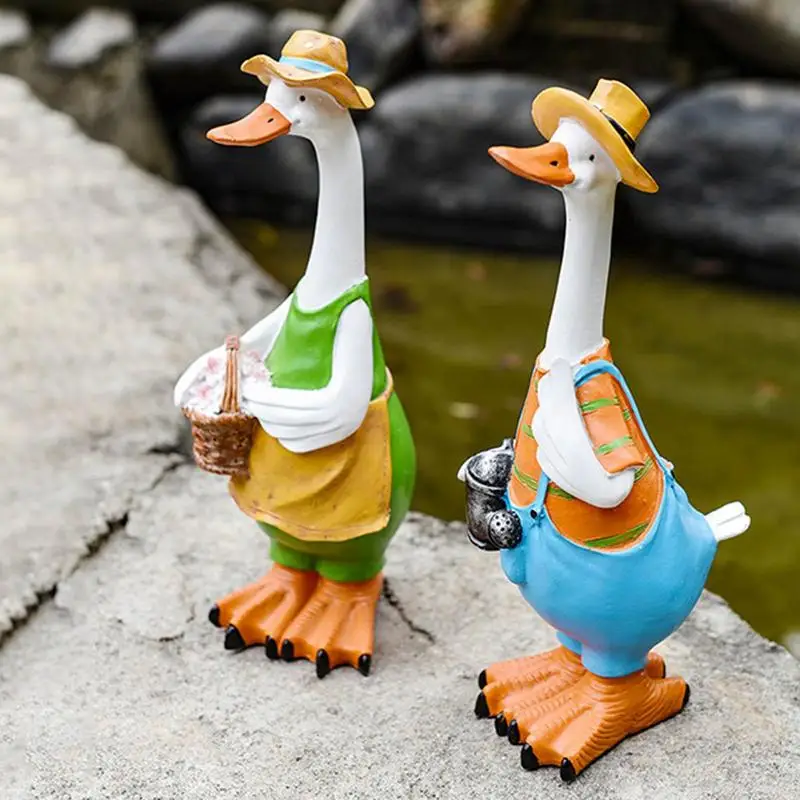 Garden Duck Sculpture Creative Outdoor Garden Duck Statues Resin Yard Decoration Duck Figurine Ornaments Home Garden Accessories