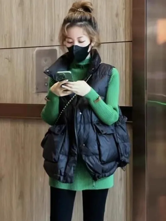 

Женский пуховый хлопковый жилет Thiened средней длины, осенне-зимняя верхняя одежда, свободный крой, корейский сарафан, верхняя одежда, жилет