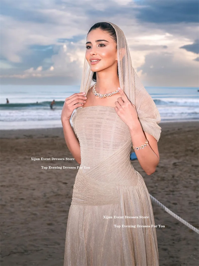 Xijun luxe chiffon zeemeermin avondjurken uit de schouder geplooide lange galajurken celebrity formele galajurken op maat