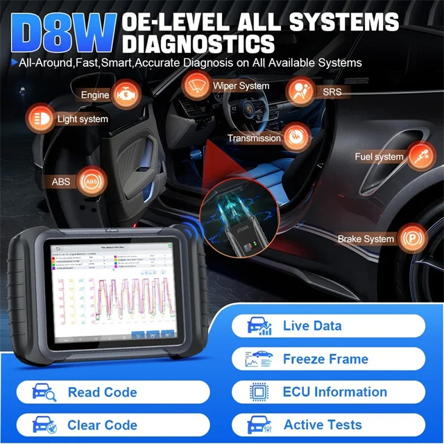 Picture 3: 88+ Brand Coverage XTOOL D8W WIFI OBD2 Scanner Car Diagnostic Tool With ECU Coding Active Test Key Programming 38 Resets Global