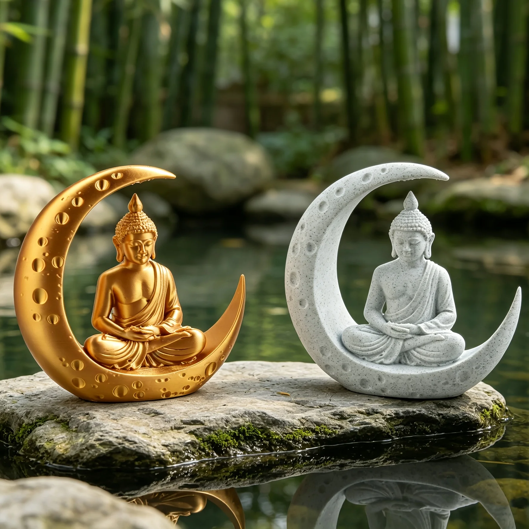 Moon Buddha Statue Home Meditating Buddha Figurine for Zen Garden Home Desktop Decor Spiritual Ornament YogaSpace Spiritual Gift