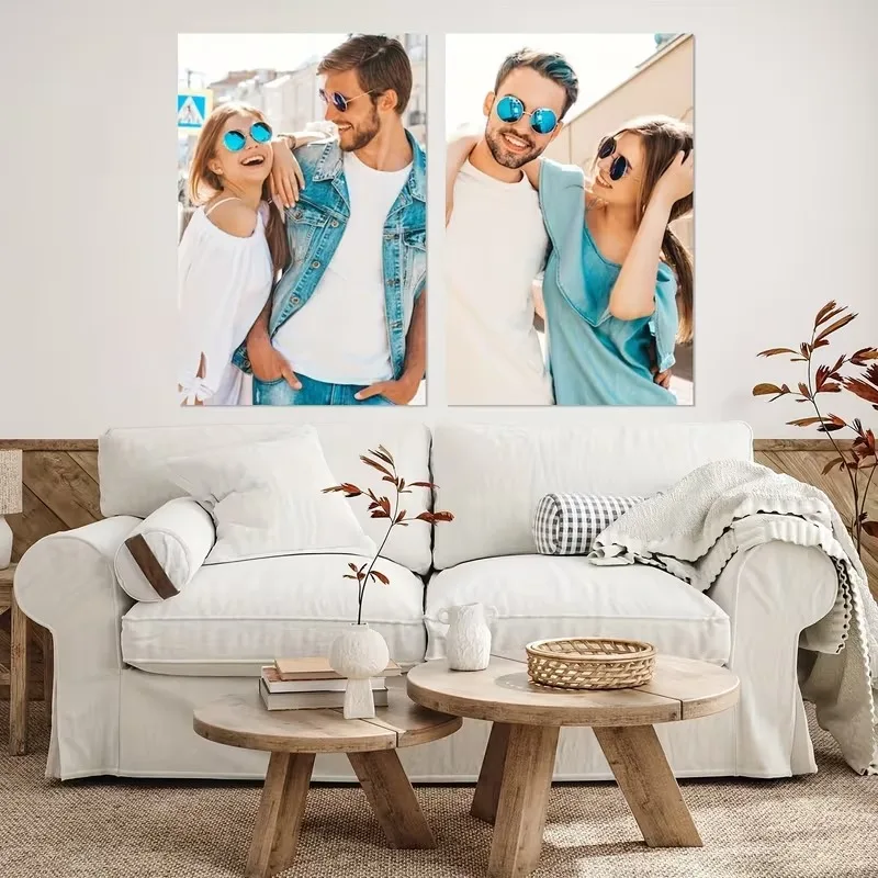 2pcs/set Custom Your Photo Canvas Printing Wedding Couple Family Life Pets Scenery Poster for Home Decor Valentine's Day Gifts