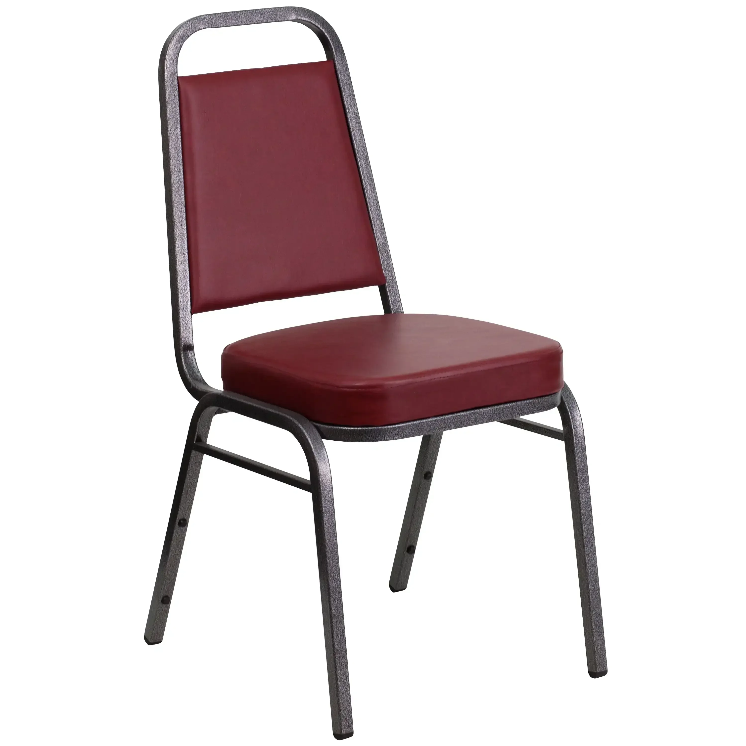 HERCULES Series Trapezoidal Back Stacking Banquet Chair in Burgundy Vinyl - Silver Vein Frame Dinning Chair