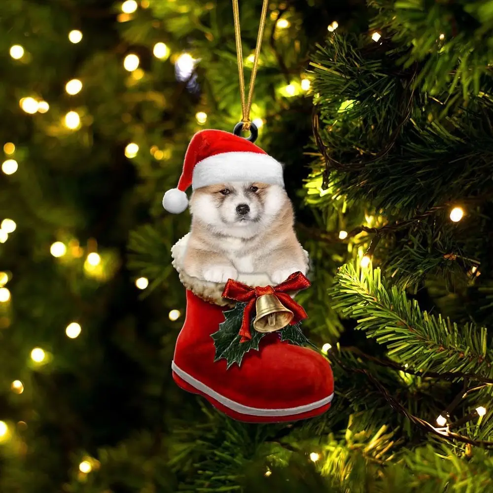 2d cão árvore de natal pingentes decorativos acrílico ornamentos de árvore de natal dos desenhos animados pendurado filhote de cachorro acrílico pingente de natal