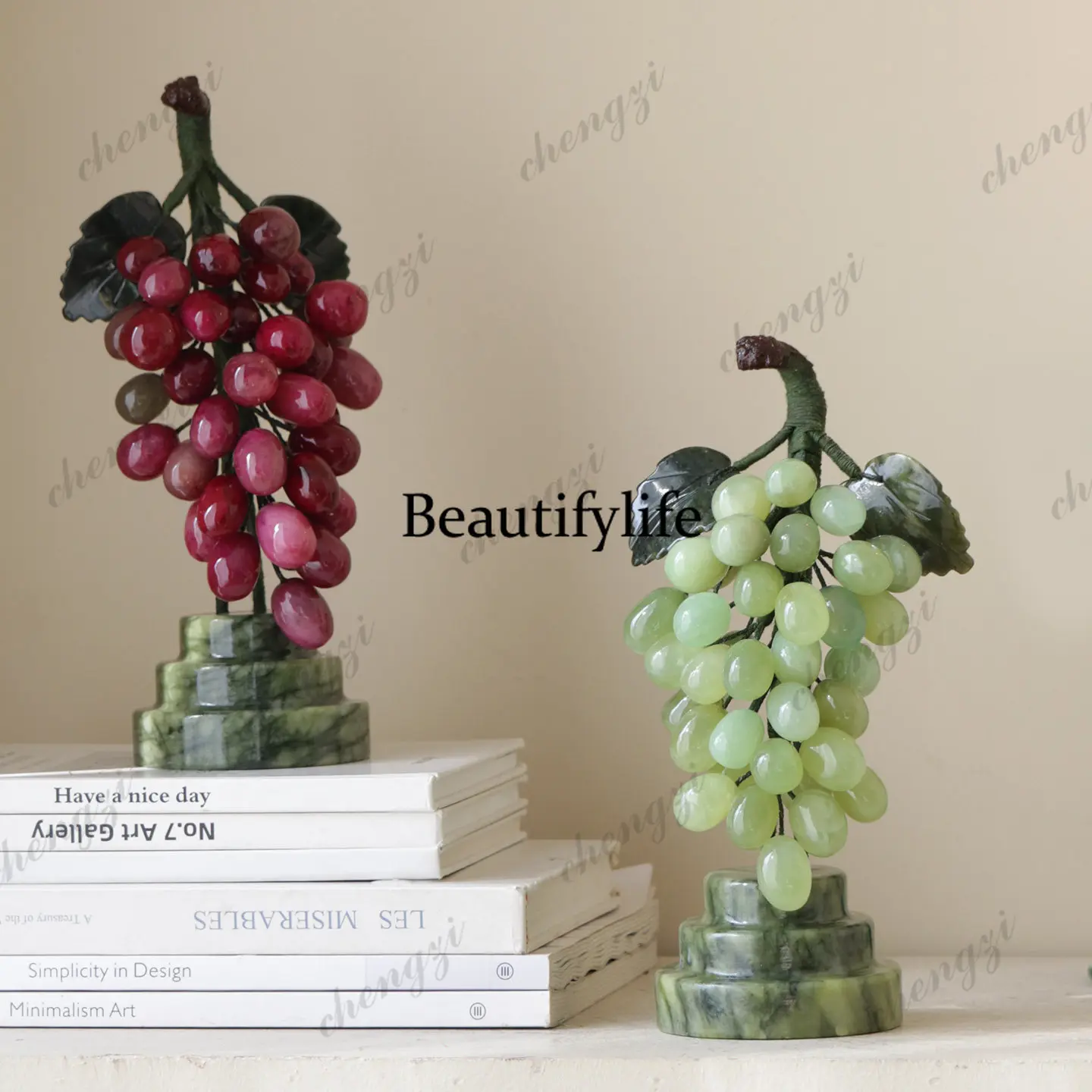 Natural jade Xiuyu lucky grape porch side cabinet ornament high-end niche soft decoration jewelry