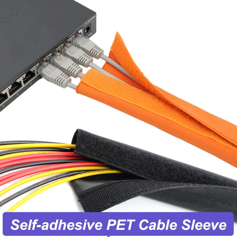 16 ~ 100mm  Reusable Self-adhesive PET Cable Sleeve PVC Waterproof Velcro Harness Sheath Management Line Wrap Protect Organizer
