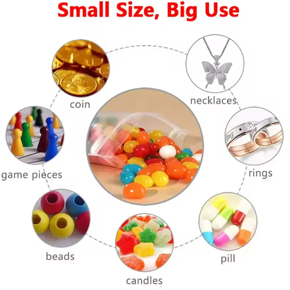 100-300Pcs 0.07mm PE Food Storage Zipper Bag Small Jewelry Transparent Bag Resealable Zipper Plastic Bag Vacuum Preservation Bag
