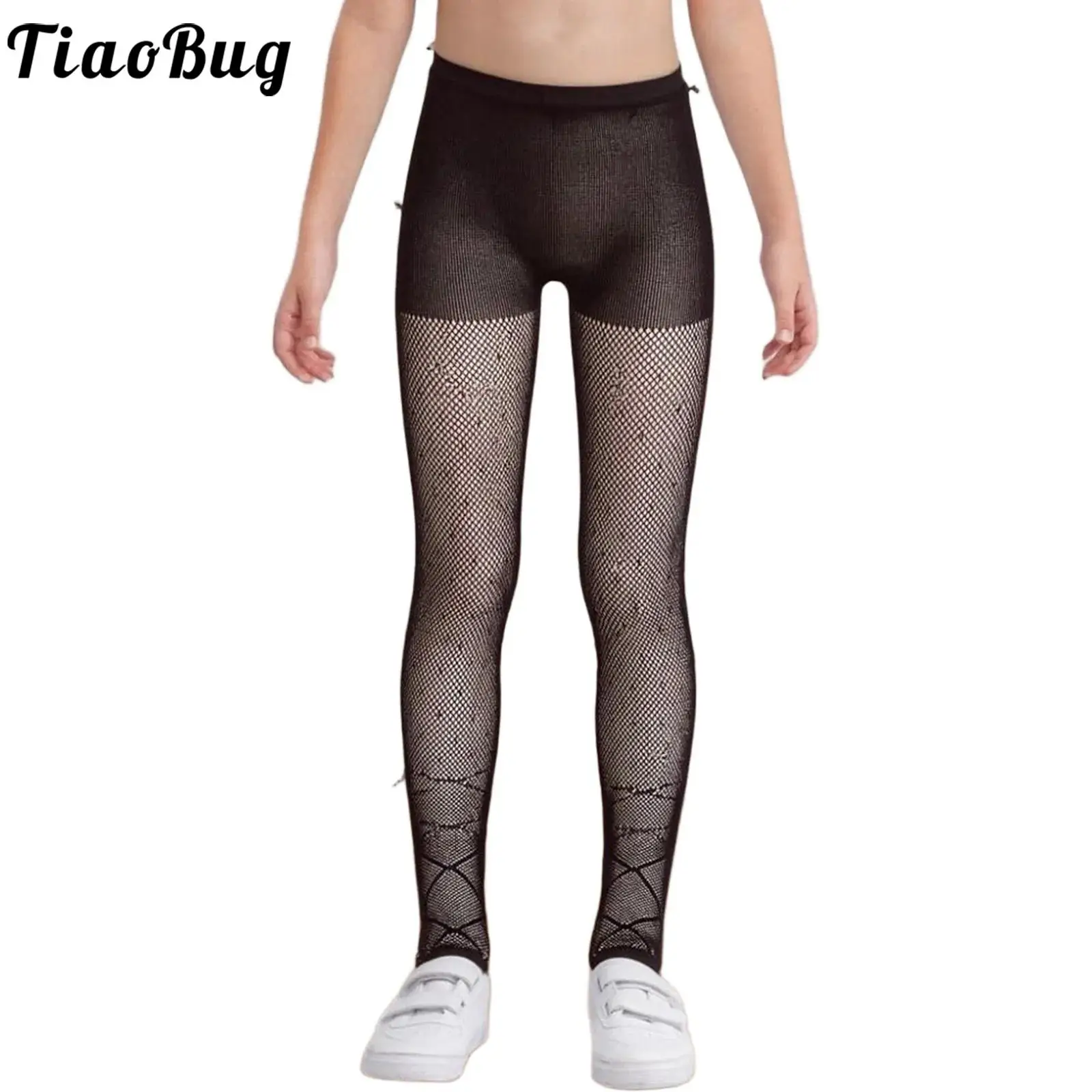 Children Girls See-through Hollow Out Mesh Ballet Dance Gymnastics Tights Leggings Elastic Waistband Stretchy Footed Pantyhose