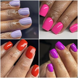 96pcs/set short square fake nails glossy summer 4 colors pink red purple green blue faux ongles press on charm false nail kit