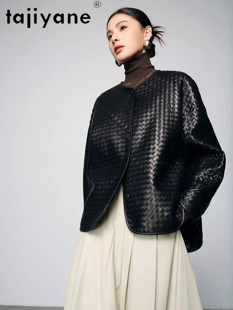 TAJIYANE Echte Schapenvacht Leren Jas Vrouw Stijlvolle Geweven Jas Korte Lederen Jassen 2025 Herfst Kleding Ellaб Nayeка Turismo