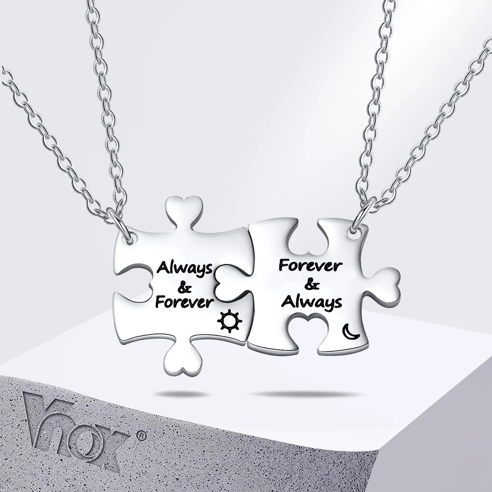 

Vnox Forever & Always Puzzle Pnedant Necklaces for Couple BFF ,I Love you more/most Necklaces for Men Women,Christmas Gift