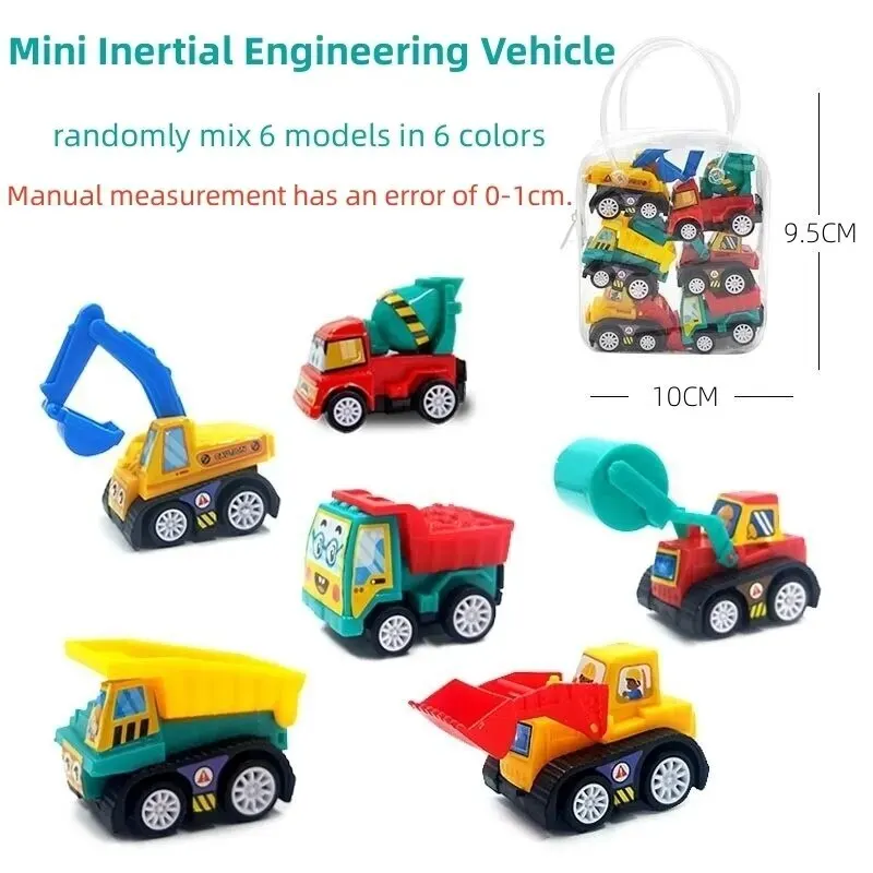 6Pcs Mini Inertial Pull Back Engineering Car Set Child Kids Cartoon Toys Birthday Gift