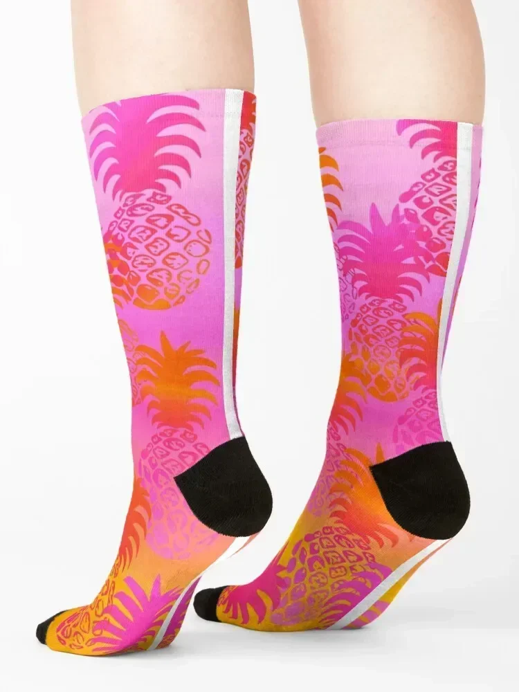 Pukana Hawaiian Pineapple Sunset Blend – Pink & Orange Socken Strümpfe Mann helle Strumpfband Radsocken für Damen Herren