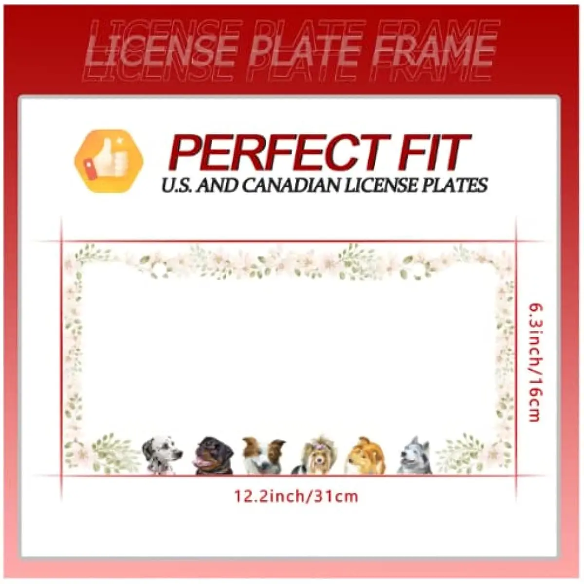 Cute Dog Floral Animal License Plate Frame Car Funny License Plate Cover Stainless Accessory License Plate Decor with 2 Holes