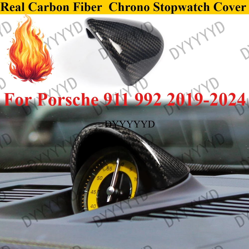 Car Interior Mod Accessory Real Carbon Fiber Chrono Stopwatch Cover Trim For Porsche 911 992 2019 -2024 Dashboard Clock Decor