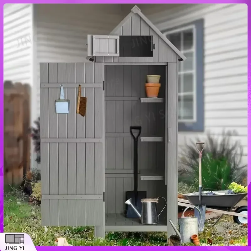 Outdoor Storage Shed with Floor 70 Inch Tall Water Resistant Wooden Garden Tool Storage Cabinet Outdoor Storage Room for Lawn