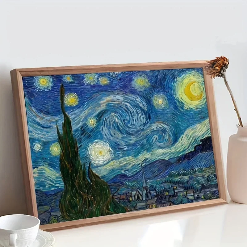38x52cm 500pcs Van Gogh Starry Night Puzzle Adults Premium Paper Wall Art Unique Christmas Gift for Couples with Frame Kit