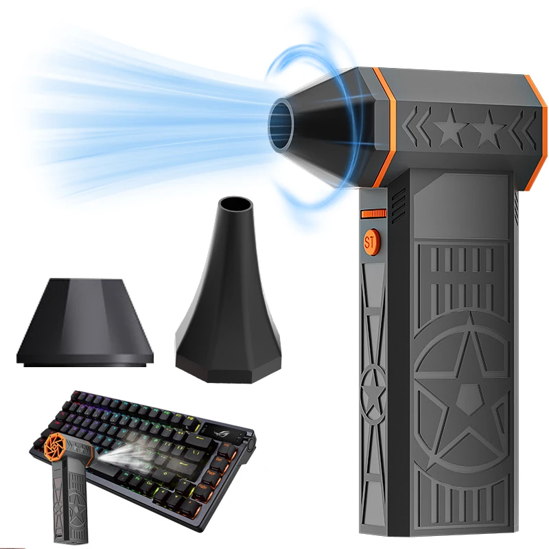 2025年の新しいポータブルターボファン、ハンドヘルド高速ファン、強力なターボファン、高速気流 - 内蔵4000mAh * 2充電器