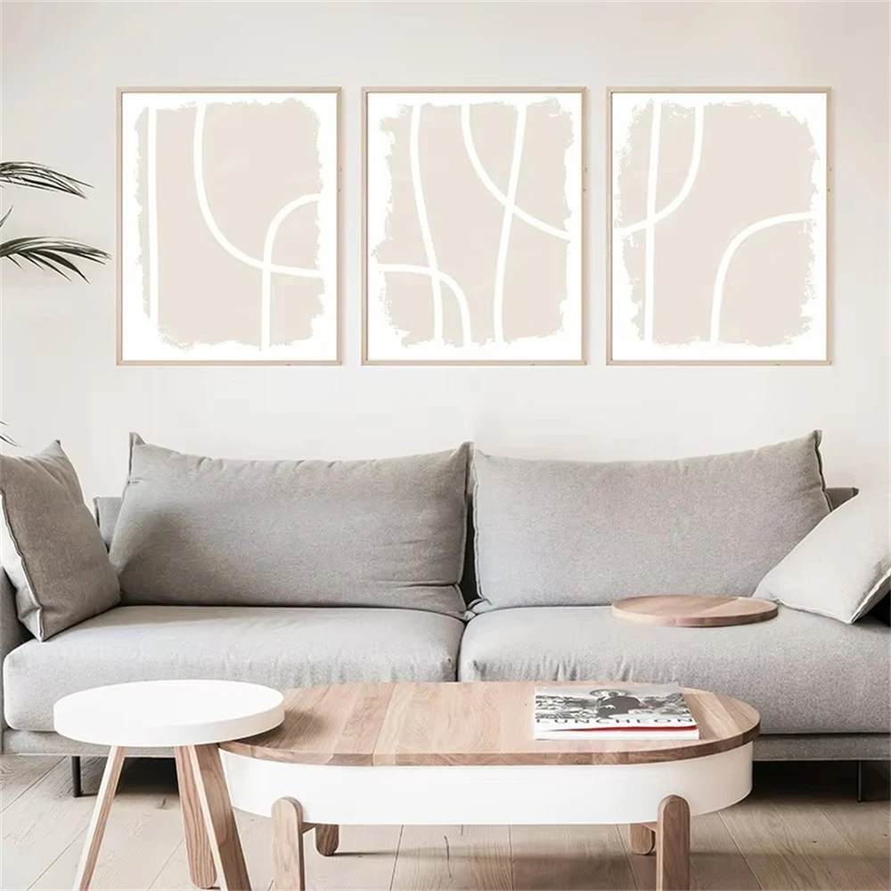 

Abstract Beige White Lines Poster Canvas Painting Picture Boho Minimalist Wall Art Print Modern Posters Living Room Home Decor