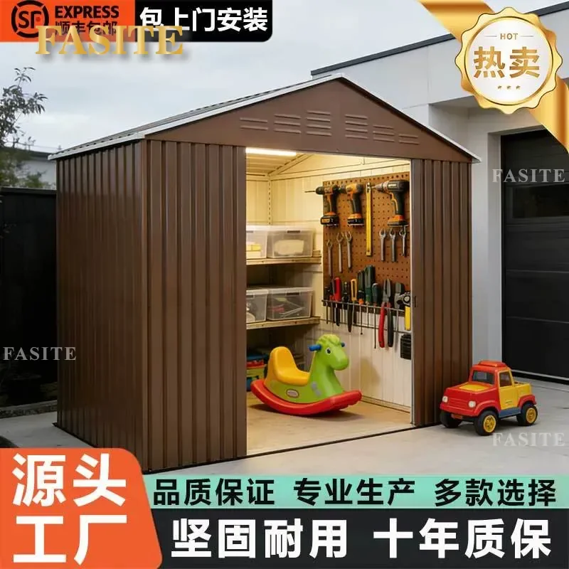 For Large Courtyard Iron Storage Shed Double Slope Roof Rust Proof Outdoor Tool Room Movable Assembly Easy Cross Border