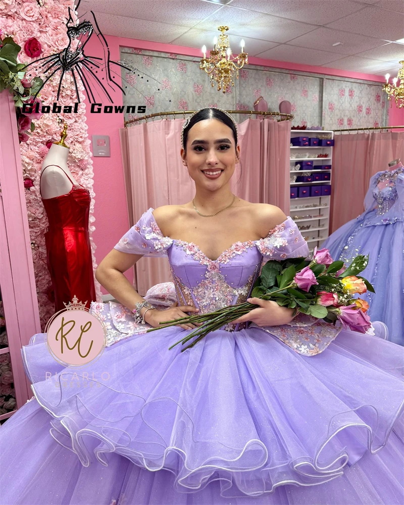 Glittering Lavender Quinceanera Dress Crystals Beading Detachable Princess Ball Gown Birthday Party Vestidos De 15 Años