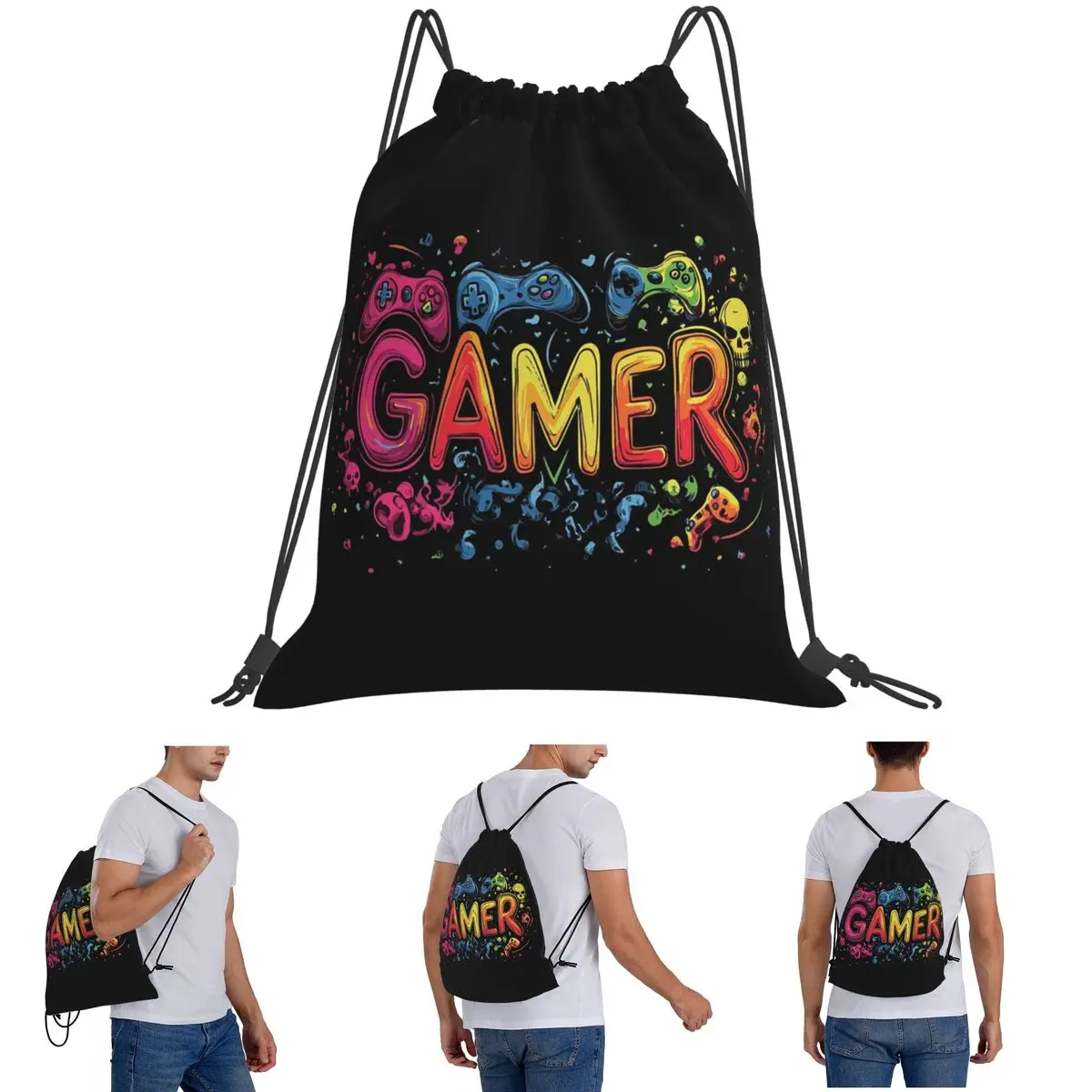 Gamer Controller Video Game Gaming Gamepad Backpacks Casual Drawstring Bundle Pocket Storage Bag Book Bags Man Woman Students
