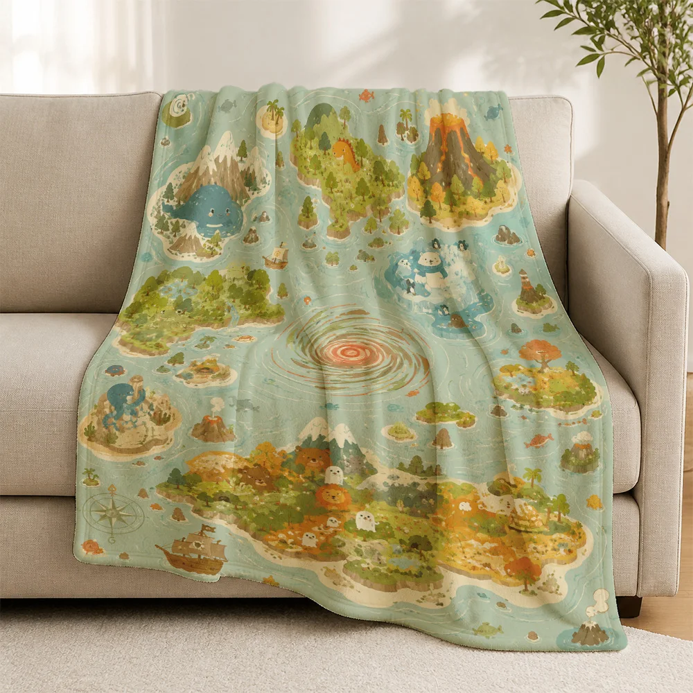 Whimsical Nature Fantasy Landscape Throw Blanket for Sofa Couch Decor Watercolor Print Boho Style Plush Cozy Home Accent Gift Mu