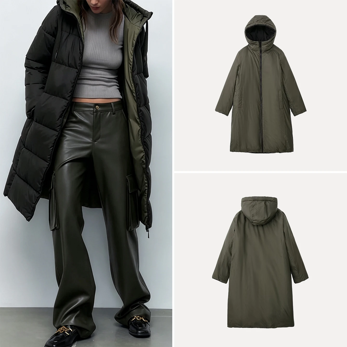 Fashionable Double-Sided Wear Long Hooded Coat Women's Autumn New Arrival ZADATA Standard Fit Other Material Outerwear