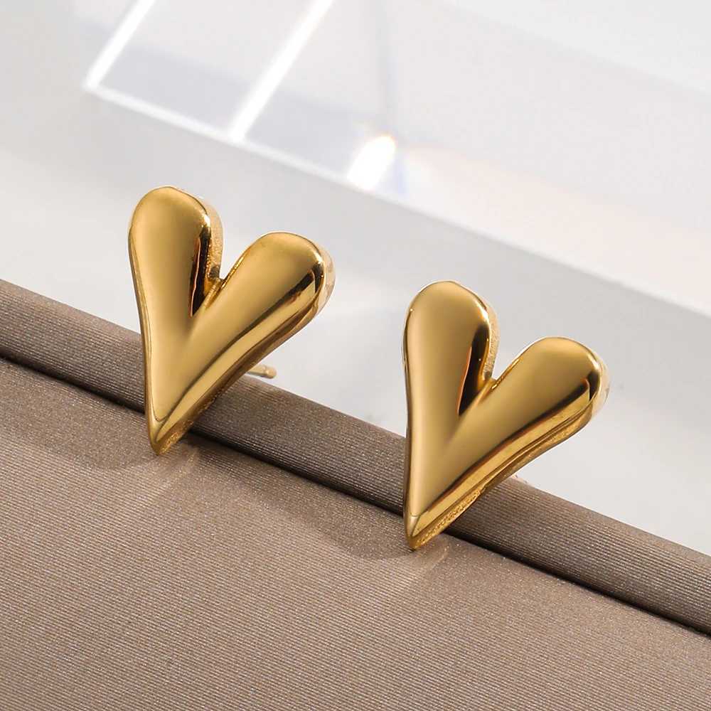 316L Stainless Steel Heart Stud Earrings for Women 18K Gold Color Plated Waterproof Charm Trend Basic Daily Jewelry Gift