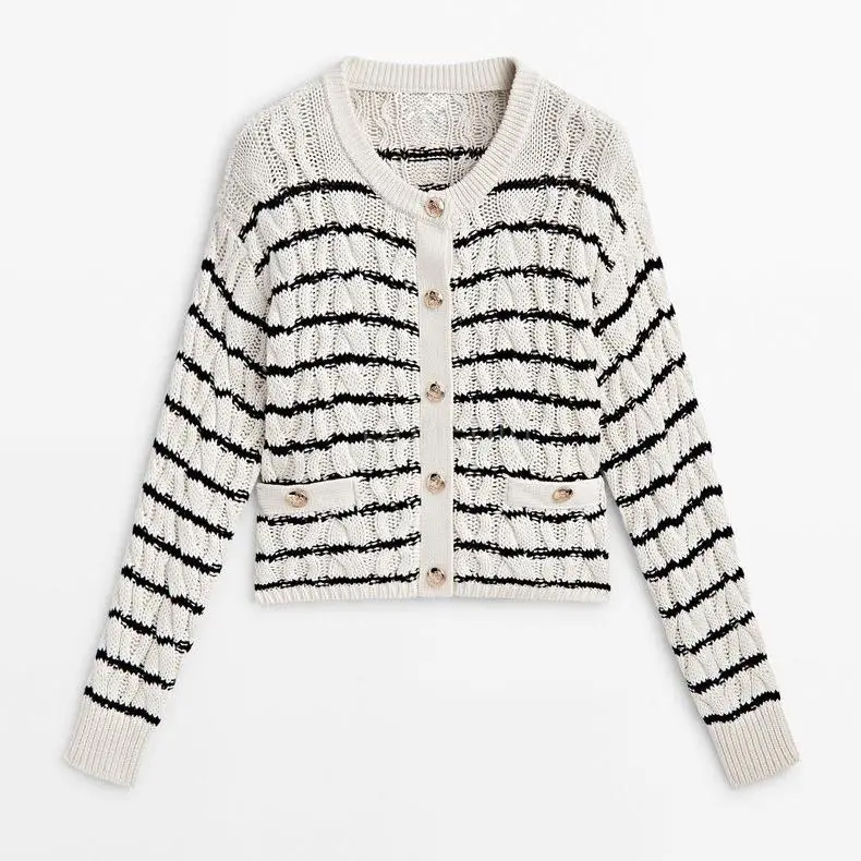 Donegirl 2023 New Autumn Women Fashion Single Breasted Knitted Sweater Coat Simple Casual Versatile Striped Cardigans Tops Chic