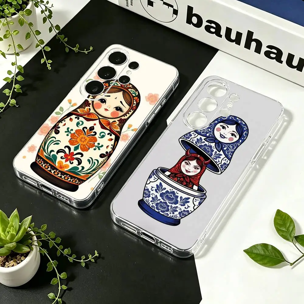 Adorable Russian Folk Art Doll  Phone Case For Samsung S23,S22,S21,S20,S30,Transparent Silicone Phone Cover