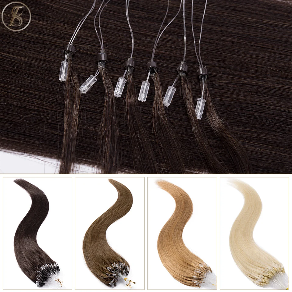 TESS Micro Loop Natural Hair Extensions Human Hair Micro Ring 0.5g/strand Micro Link 22inch 100pcs Keratin Capsule Straight Hair