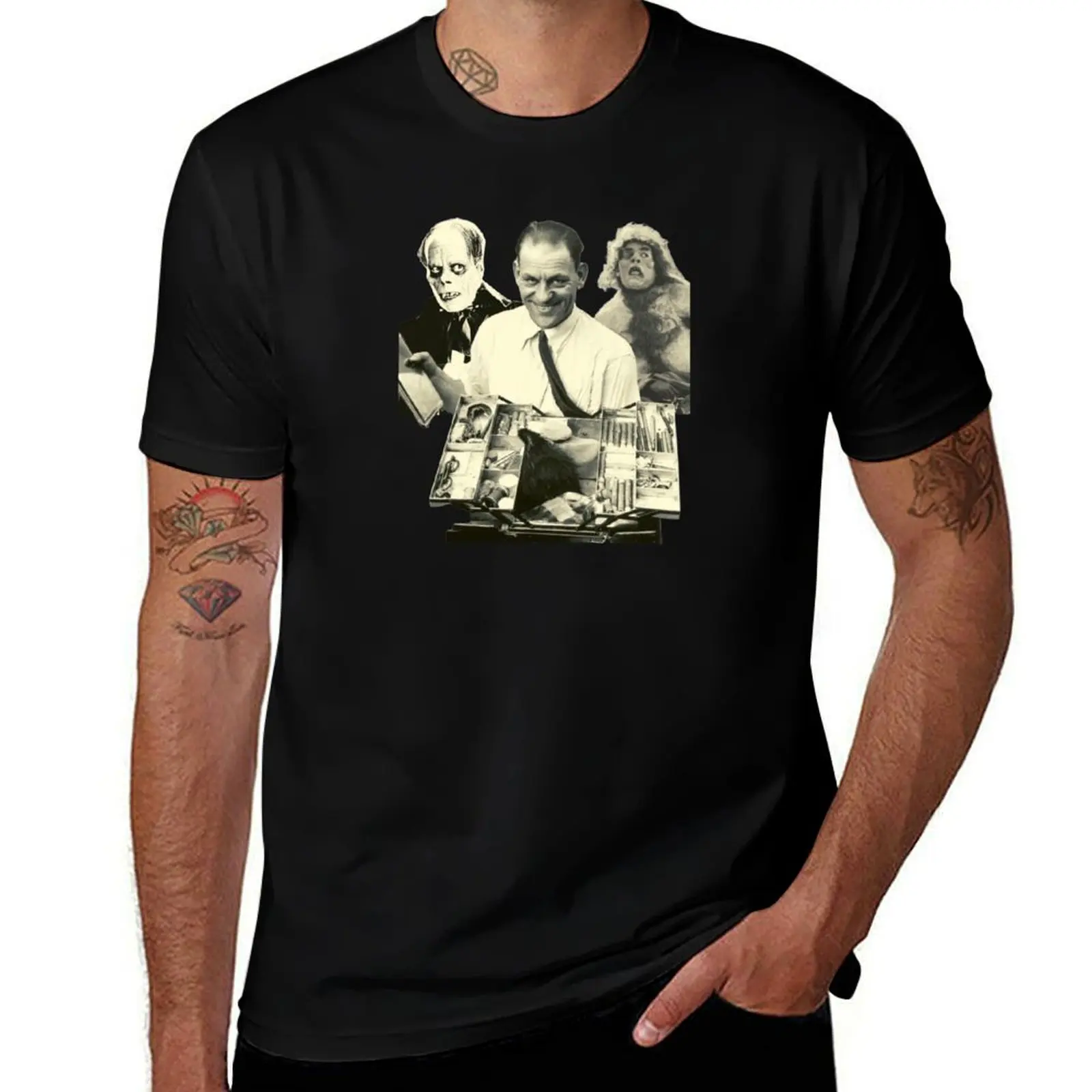 Horror Icon Lon Chaney with his Film Make Up Kit T-Shirt Athletic Fit Sports Short Sleeve Top