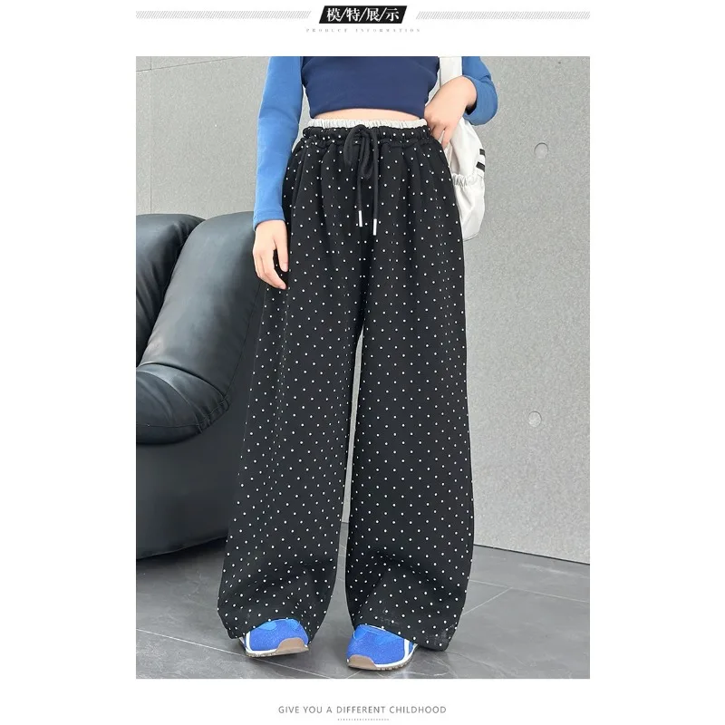 UNITIM Junior-Hosen für Mädchen, Herbst, gepunktet, für junge Teenager, Mädchen, weites Bein, 4–14 Jahre, Kinder, Mädchen, elastische Taille, Freizeithose – Detail 4