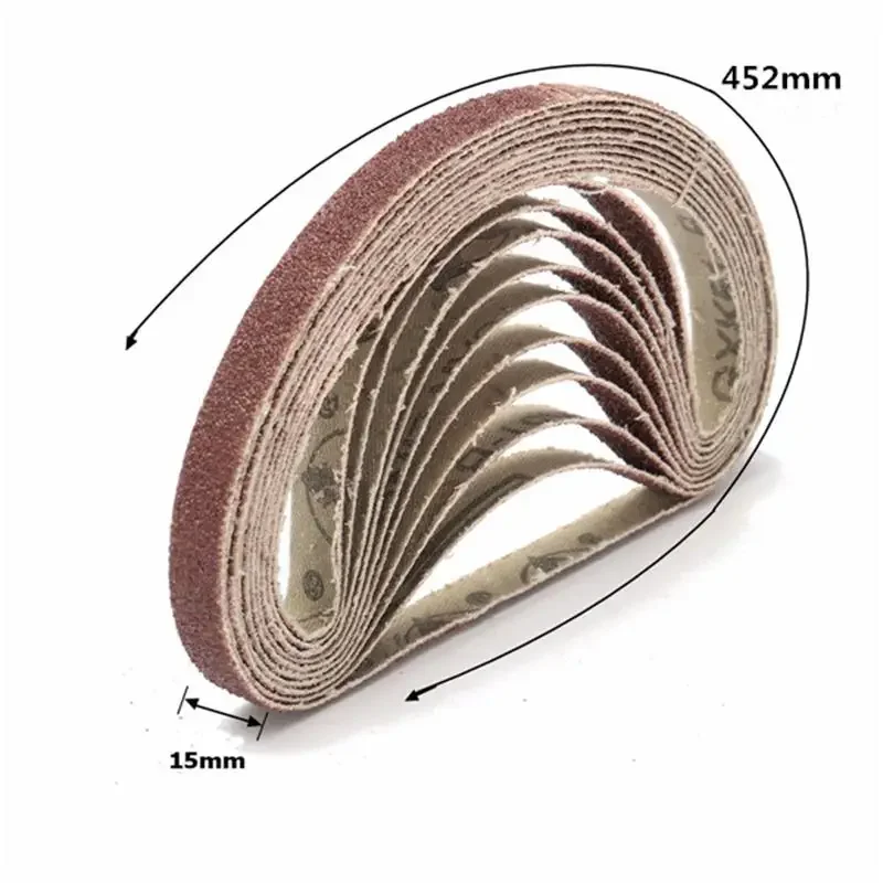 10 pieces/set 60-600 coarse sand 15mm x 452mm angle grinder belt polishing belt adapter sanding polishing