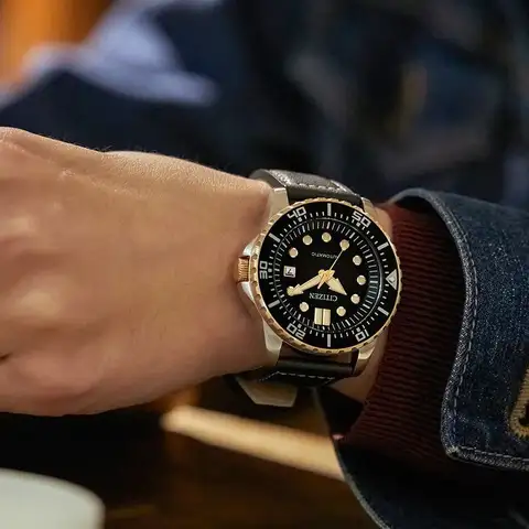 Citizen NJ0176‑10E Men Mechanical Automatic Watch Japan 8210 Caliber Luminous Index 10ATM Waterproof Black Leather Band Watch
