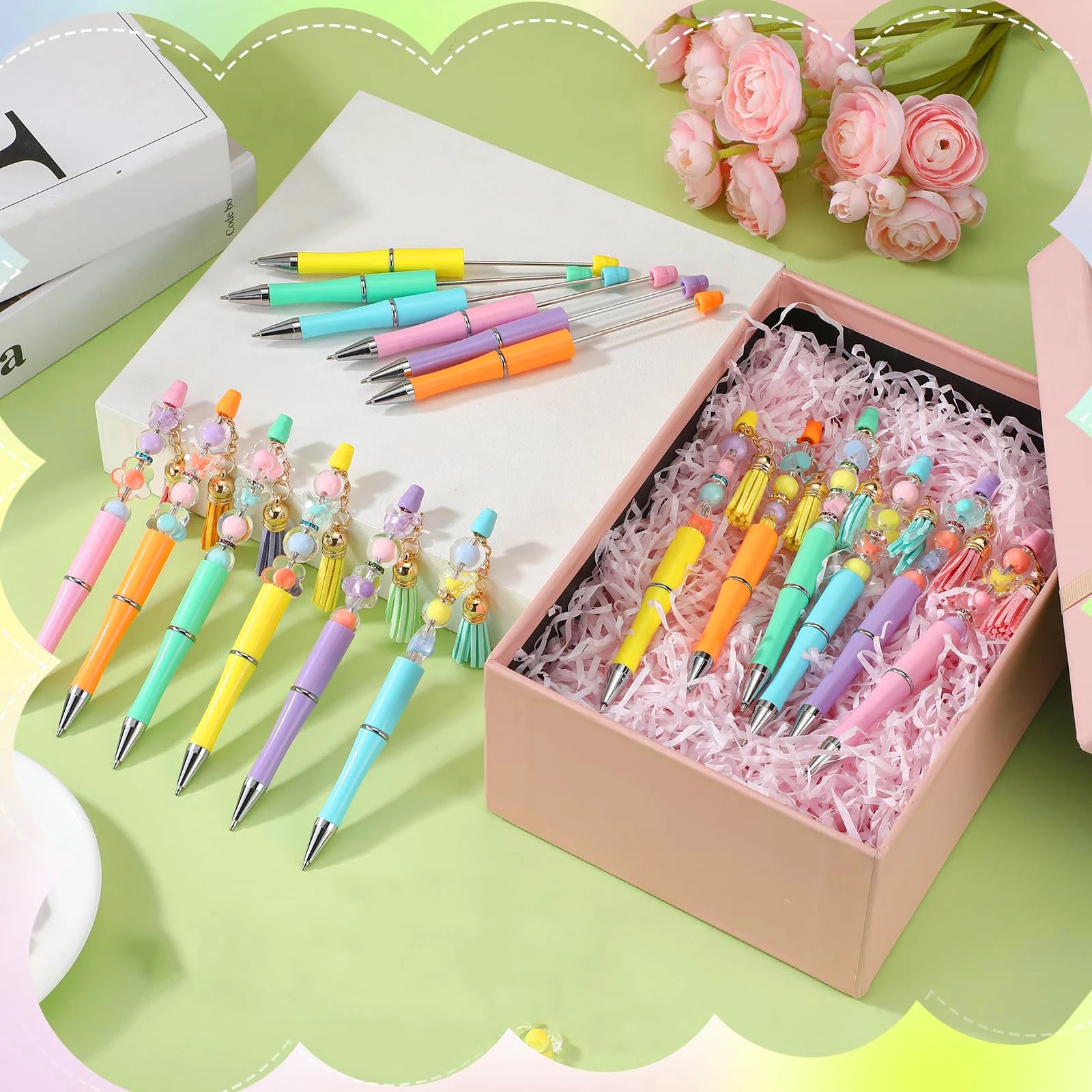 30Pcs New Beaded Ballpoint Pens Plastic Beadable Pens Wedding Favors Birthday Party Gifts Student Stationery Pens for Writing