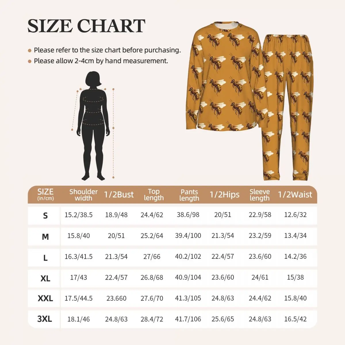 Cartoon Honey Bee Pattern Round Neck Long Sleeve Nightgowns for Sleeping Sleepshirts Women Loose Pajama Set Long Pants
