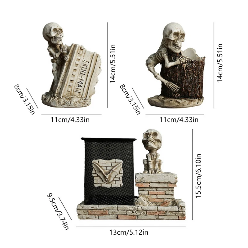 ハロウィンスカルペン鉛筆ホルダースケルトンキーホルダー化粧ブラシホルダーホームオフィスデスク用品オーガナイザーアクセサリーギフト