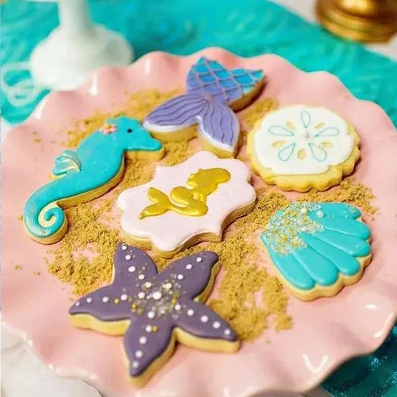 1SET Mermaid Tail Cookie Cutter Sea Animal Starfish Shell Biscuit Fondant Mold For Kids Mermaid Birthday Party Baking Cake Decor