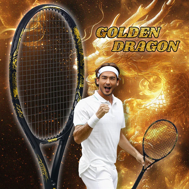 

Golden-Dragon Carbon Fiber Tennis Racket For Adults, Ideal for Intermediate Training, Chinese Style Dragon, 50~60lbs, Free Gifts