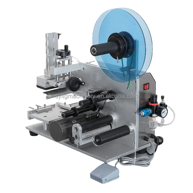 MT-60 Semi-Automatic Labeling Machine for Plastic Glass Jar Lids Boxes Card Bags Pneumatic Top Flat Labels