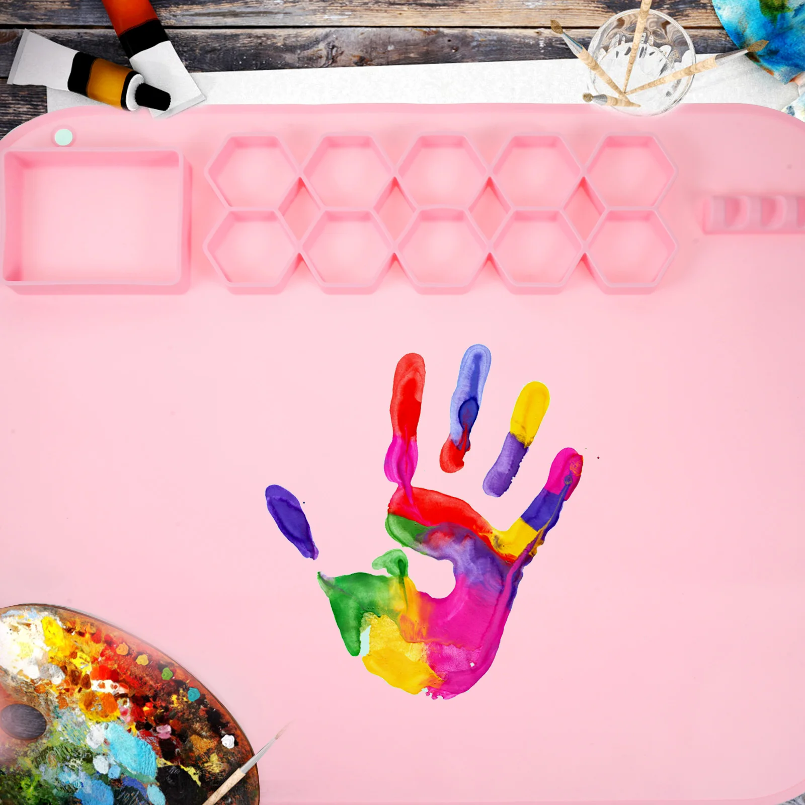

Foldable Silicone Craft Mat Nonstick Resin Casting Sheet Kids Painting Epoxy Mat with Pigment Cups Pen for Jewelry