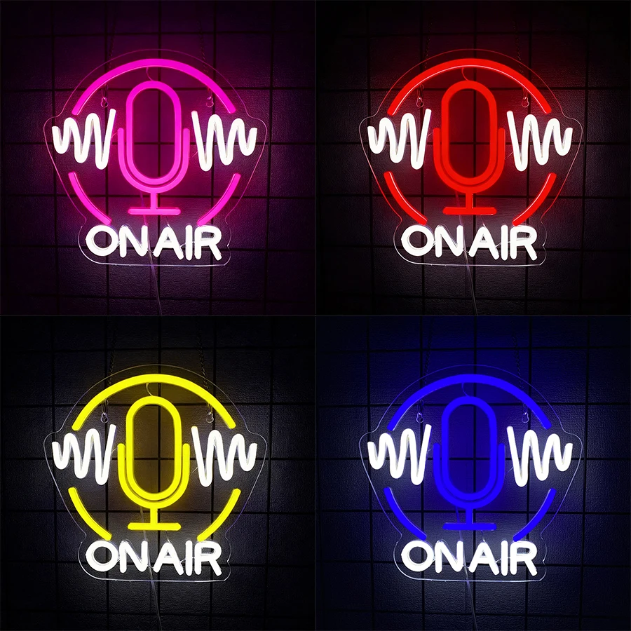 On Air Led Neon Sign, Microphone Personality Icon Is Used For Bar, Club Party, Game Room, Recording Room And Music Room Decor.