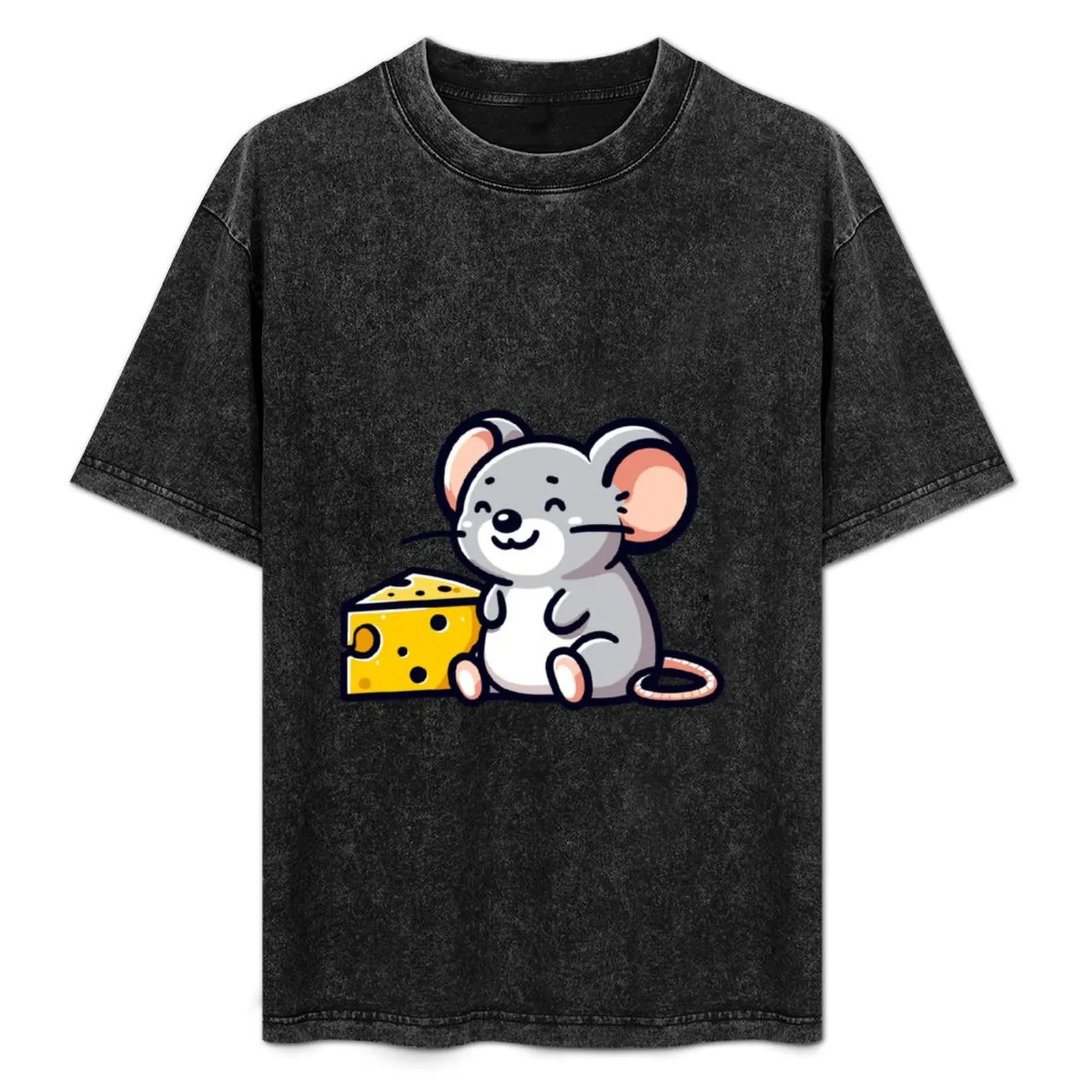 

Cheerful Cheese Lover Mouse - Adorable Mouse with Swiss Cheese T-Shirt Soft Cotton Print T-Shirt