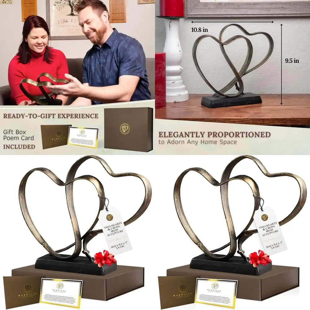 

Романтическая железная художественная скульптура: два сердца и крест для пар, подарок на годовщину, от 1 до 60, в штучной упаковке с карточкой стиха