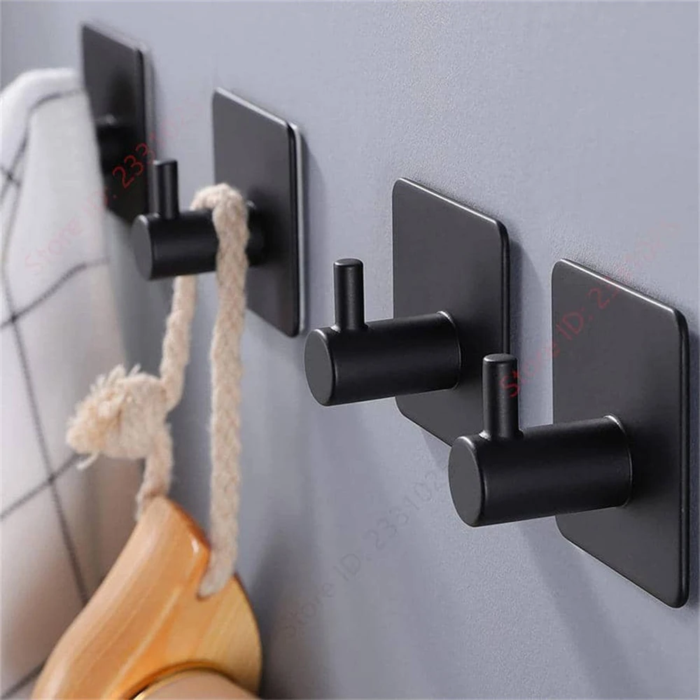 Stainless Steel Self Adhesive Hooks, Black/Gold/Silver Decor Hooks for Bathroom Kitchen Bedroom No Drill Wall Hanging Hooks